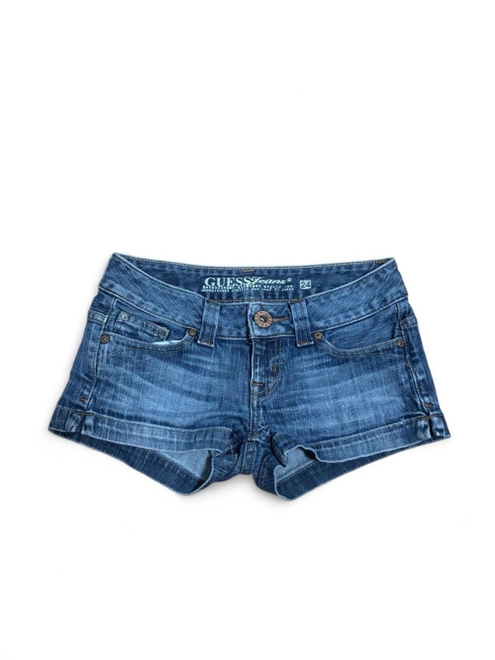 GUESS Blue Faded Denim Low-Rise Jean Shorts